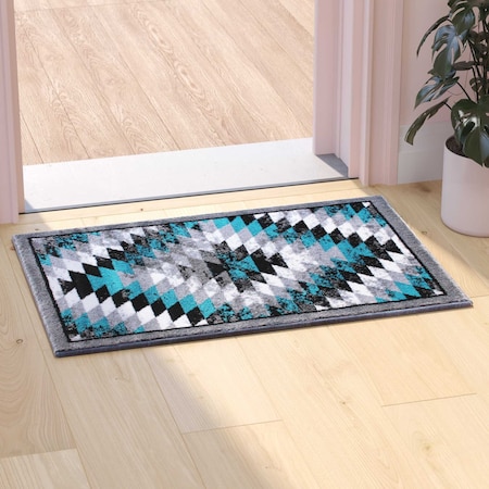 Flash Furniture Turquoise 2' x 3' Diamond Patterned Area Rug OKR-RG1106-23-TQ-GG